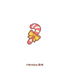 a candy cane with a bow on it's head and the words mentoo written in chinese