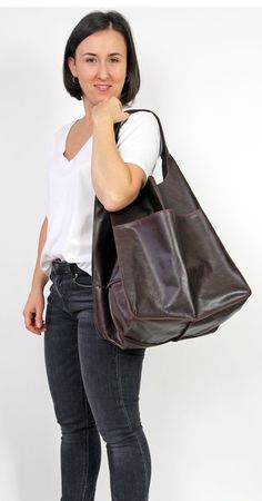 "Oversized bag - large leather tote bag Large and stylish tote bag made from high quality leather. Spacious interior provides room for all the daily essentials and more. It is large enough to hold all your weekend essentials. This bag is perfect as your everyday bag, which can fit an IPAD, A4 files, books, magazines, cosmetic bag as well as many accessories. * Includes internal pockets for mobile phone and other small items. * Top closure magnet for security Height: 39 cm / 15.3\" Height from to Large Brown Satchel For Everyday Use, Brown Large Satchel For Everyday Use, Large Rectangular Leather Bag, Everyday Large Brown Satchel, Large Capacity Square Hobo Bag For On-the-go, Large Everyday Hobo Shoulder Bag, Large Leather Bag For Daily Use, Large Brown Shoulder Bag For Everyday, Large Rectangular Leather Shoulder Bag