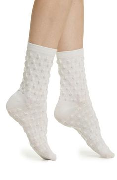 Tonal dots are knit into these classic crew socks for texture and dimension, and a hint of combed cotton adds extra softness. Polyester/cotton/spandex Machine wash, tumble dry Imported Statement Socks, Cashmere Socks, Dot Texture, Sheer Socks, White High Heels, Black Camel, Sheer Tights, Fishnet Tights, Sock Gifts