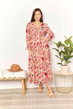 Plunge Maxi Dress, Flounce Sleeve, Double Take, Maxi Dress With Sleeves, Style Chic, Pattern Floral