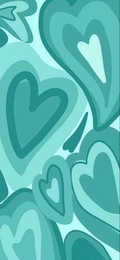 an abstract background with hearts in shades of blue and green