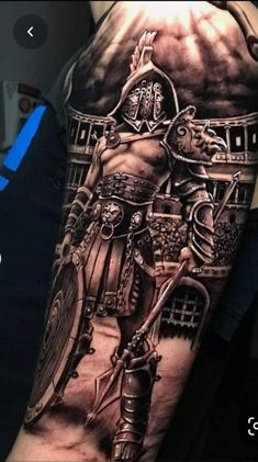 Tattoo Warrior, Aztec Warrior Tattoo, Warrior Tattoo Sleeve, Greek God Tattoo, Roman Tattoo, Gladiator Tattoo, Zeus Tattoo, Spartan Tattoo, Full Leg Tattoos