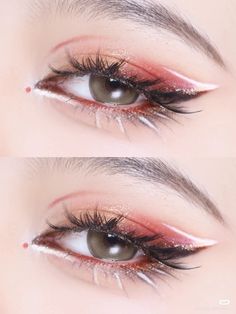 Cherry Blossom Makeup Look, Pink Grunge Makeup, Doujin Makeup, Red And White Makeup, Valentines Makeup Looks, Cherry Blossom Makeup, Teknik Makeup, Christmas Eye Makeup