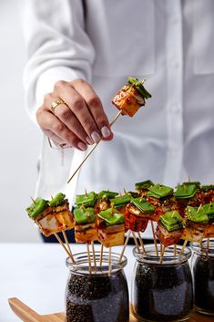 Wedding Catering NYC | Food | Pier Sixty Finger Food Presentation Ideas, Fish Catering Ideas, Diy Canapes Wedding, Dinner On A Stick, Luxury Canapes Food, Modern Finger Food, Late Night Appetizers Parties Food, Fall Catering Ideas