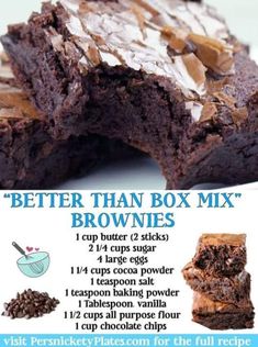 brownies are stacked on top of each other with the words better than box mix