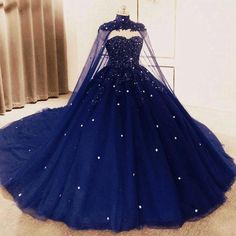 Beading Navy Blue Quinceanera Dresses with Cape Vestidos 15 De Años Ball Gowns Blue Quinceanera Dresses With Cape, Midnight Blue Wedding Dress, Dark Blue Wedding Dress, Dark Blue Ball Gown, Quinceanera Dresses With Cape, Navy Blue Quinceanera, Vintage Inspired Prom Dress, Navy Blue Quinceanera Dresses, Elsa Dresses