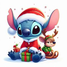 a cartoon character sitting next to a christmas present