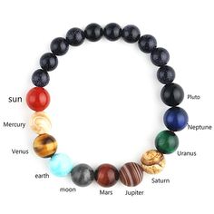 Solar System Bracelet - Boogzel Apparel Eight Planets, Solar System Bracelet, Blue Sand Stone, Chakra Beads, Natural Stone Bracelets, Chakra Bracelet, Unisex Bracelets, Mens Beaded Bracelets, Healing Bracelets