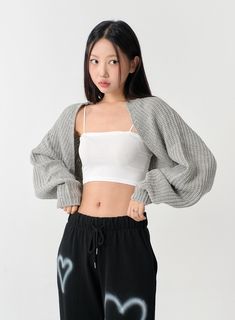 Knit Bolero Shrug C2001 Gray / One Size Knit Bolero, Korean Female Fashion, Bolero Shrug, Maxi Slip Dress, Cropped Cardigan, Teen Fashion Outfits, High Waisted Denim, Asian Fashion