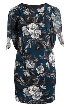 Catch compliments at your next event in this dusky floral dress with chiffon sleeves that subtly sway with each step you take. 41" length (size 14W) Slips on over head Jewel neck Elbow-length sleeves Unlined 96% polyester, 4% spandex, with 100% polyester contrast Machine wash, tumble dry Imported Dress With Chiffon Sleeves, Chiffon Sleeves, Mallard, Jewel Neck, Elbow Length Sleeve, Nordstrom Dresses, Flutter Sleeve, Sheath Dress, Floral Dress