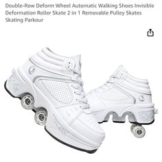 Wedsf Double-Row Deform Wheel Automatic Walking Shoes Invisible Deformation Roller Skate 2 In 1 Removable Pulley Skates Skating Parkour Euro Size 40, U.S. Woman’s Size 9.5 White High Top Roller Derby New In Box Same/Next Day Shipping Offers Welcome Shoes With Wheels For Women/Men: You Can Adjust Roller Skates, Skates Can Not Only Skate But Also Run. Parkour Shoes High-Quality Materials: Use Comfortable And Breathable Uppers And Linings, Wear-Resistant Soles, Pu Wheels Safer And Stable Skating Shoes: The Brake Technology Of Roller Skates Is Universal, You Can Use T Brake / 8-Shaped Brake. Heelys Roller Shoes Women, Retractable Roller Skate Shoes, Roller Shoes Sneakers, Heelies Shoes Rollers, Parkour Shoes, Shoes With Wheels, Roller Skating Shoes, Skate 2, Roller Blades