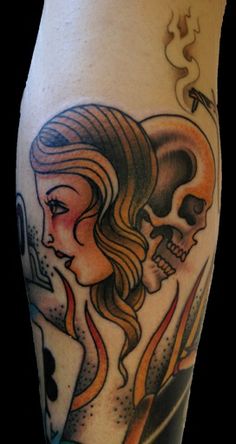 Skull and lady heart by Elijah Cole at Slave to the Needle Seattle, Wa Body Mods