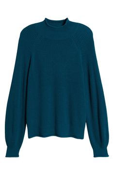 Raglan sleeves frame and structure this shaker-stitch sweater punctuated with rolled trim. Mock neck Long sleeves 57% cotton, 25% nylon, 18% polyester Hand wash, dry flat Imported Turquoise Long Sleeve Sweater For Winter, Fitted Turquoise Long Sleeve Tops, Navy Textured Knit Long Sleeve Tops, Teal Cashmere Sweater, Stretch High-neck Sweater With Ribbed Cuffs, Mock Neck Sweater, Mock Neck, Raglan Sleeve, Nordstrom