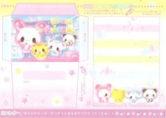 an image of a postcard with cute animals on the front and back side, in pastel colors