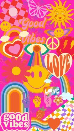 an advertisement for good vibes with various symbols and colors