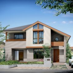 a car parked in front of a two story house