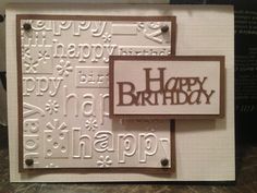 a happy birthday card with the word happy on it and an embellishment in white