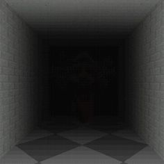 an image of a creepy looking person coming out of a dark room with checkered floor