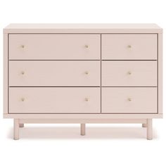 This double dresser brings a pop of color and practical storage to your bedroom or guest room. Crafted from engineered wood, it features a horizontal design with six drawers in varying sizes, just right for organizing your wardrobe or linens. The light pink finish and golden metal knobs add a playful touch to your decor, while the roller glides ensure smooth opening and closing. And the surface is great for accent pieces and a table lamp. Plus, the dresser includes a wall mount for added safety. Rh Home, Makers Space, Lamp Plus, Organizing Clothes, Dresser Wood, Horizontal Design, Toll House, Homeschool Room, Double Dresser