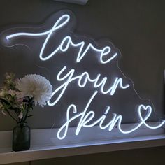 Love Your Skin Neon Sign Skin Neon Sign, Waxing Neon Sign, Spa Neon Sign, Exhibition Signage, Ambiguous Quotes, Waxing Room, Business Decoration, Neon Letters, Commercial Signs