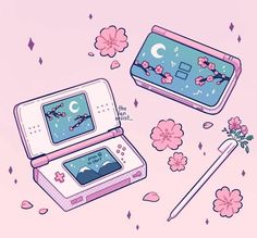 an illustration of two electronic devices with flowers on them