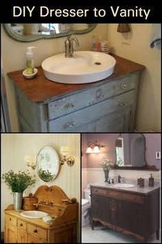 an old dresser is turned into a vanity