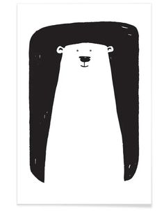 a black and white print with a bear's head in the shape of a polar bear