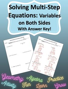 two sheets of paper with the words solve multi - step equationss on both sides