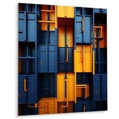 an abstract photo of blue and yellow boxes