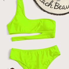 Brand New Neon Lime Green Cut Out One Shoulder Bikini From Shein Green Swimsuit, Lime Green, Womens Swim, Bathing Suits, Cut Out, One Shoulder, Swimming, Neon, Models