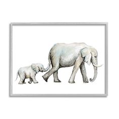 an elephant and her baby walking together on a white background canvas print wall art decor