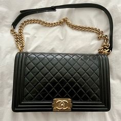 In Very Good Condition With Minor Scratch Inside The Flap As Seen On The Pictures. No Card. Comes With Dust Bag. 100% Authentic. Chanel Le Boy, No Card, Medium Bag, Chanel Bags, Medium Bags, Chanel Bag, Dust Bag, Chanel, Bag Lady