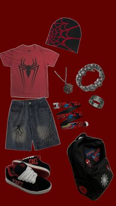 Spiderman Outfit Ideas, Spiderman Outfit, Billie Eilish Outfits, Sick Clothes, Baggy Style, Baggy Clothes, Street Style Outfits Men, Funky Outfits, Fits Clothes