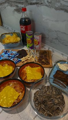 the food is prepared and ready to be eaten on the counter top in the kitchen