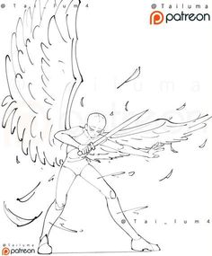 the drawing shows how to draw an angel with wings