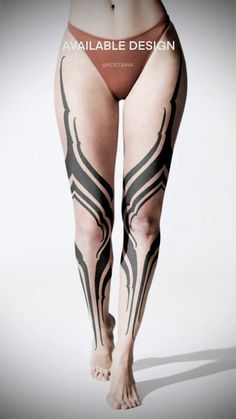 a woman's legs with tattoos on them and the words available design above it