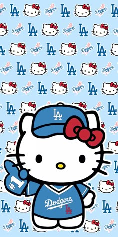 a hello kitty wallpaper with the los angeles dodgers logo on it's back