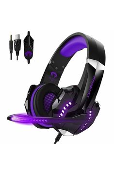 a pair of headphones with purple lights