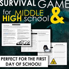 the front cover of survival games for middle school and high school, with text on it