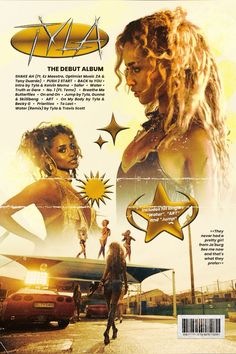 an advertisement for the delta album featuring two women in bikinis and one man with long hair