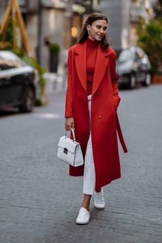 Red Coat Outfit, Mode Casual, Coat Outfits, 가을 패션, Fashion Mode, Colourful Outfits