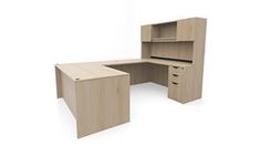 an office desk with two drawers and a shelf