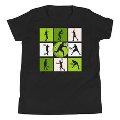 Geometric Tennis design-the silhouettes show all forms from the ready position, serving, back hand, and more. Makes a great birthday present or Christmas gift for anyone who loves to play tennis, coaches or those who love to watch. This is the tee that you've been looking for, and it's bound to become a favorite in any youngster's wardrobe. It's light, soft, and comes with a unique design that stands out from the crowd wherever you go! * 100% combed and ring-spun cotton * Heather colors are 52% Tennis Silhouette, Tennis Wallpaper, Tennis Design, Tennis Shirts, Christmas Gift For Dad, Play Tennis, Birthday Present, Silhouette Design, Kids Tops