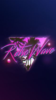 the logo for rise of wave with palm trees and neon lights in front of it