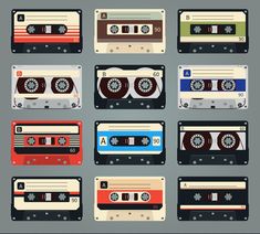 cassette tape recorders with different colors and sizes