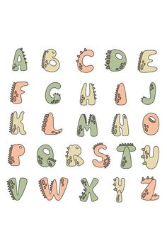 the alphabet is made up of different types of animals and letters, all in pastel colors