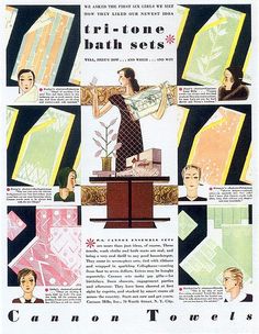 an advertisement for cannon towels featuring women in different colors and patterns, including the woman holding a vase