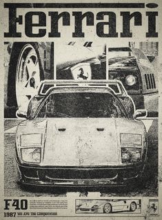 the front page of an old car advertises ferrari's new sports cars