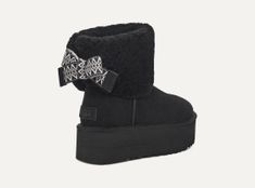 UGG® Classic Mini Maxi Curly for Women | UGG® Ugg Black Boots, Cute Uggs, Black Ugg Boots, Ugg Classic Mini, Ugg Classic, Classic Boots, Classic Mini, Real Fur, Suede Heels