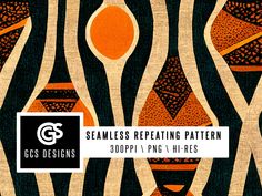 an orange and black abstract pattern with the words seamless repeating pattern on it's side